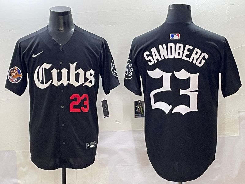 Men 2025 Chicago Cubs #23 Sandberg Black Five generations Joint Name Nike MLB Jersey style 3